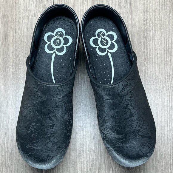 Sanita Shoes Womens Sz 38 Tooled Leather The Original Danish Clogs Slip On Black - Picture 7 of 13